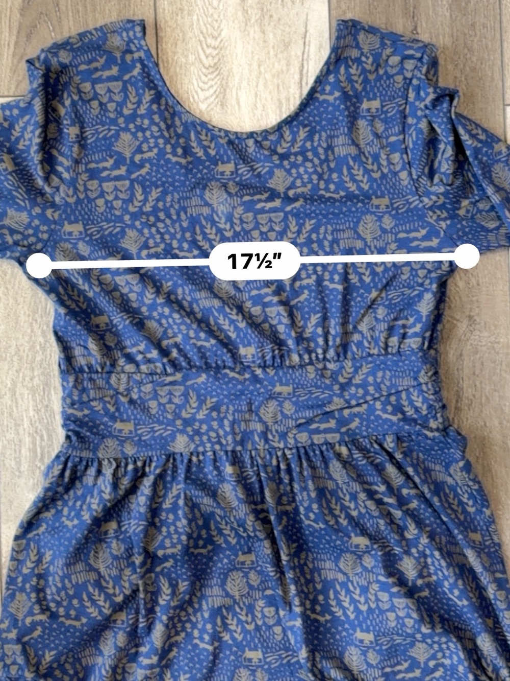 Mata Traders- Woodlands Theme Organic Cotton Blue Dress with Tan Nature Print - Picture 4 of 6